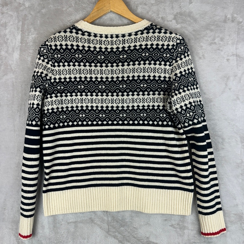 Madewell Merino Wool Fair Isle Striped Crewneck Sweater Black Cream B5340 Small - Picture 4 of 8